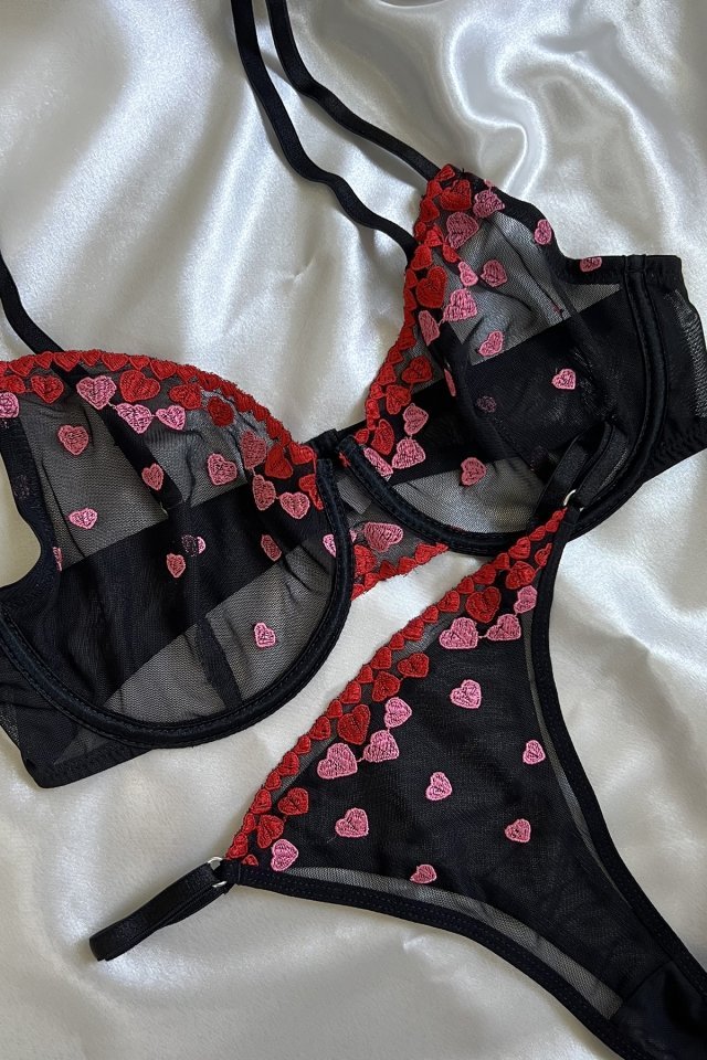 Barbie Heart Black Balenli Bra Set AATE6264 