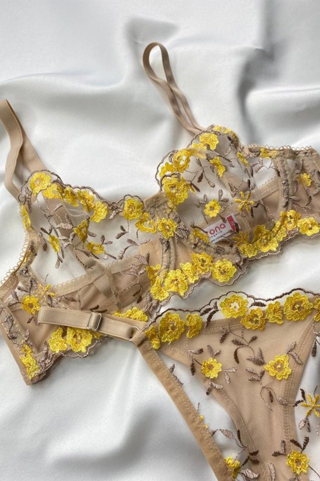 Beige Floral Pattern Underwear AATE6876 - 1