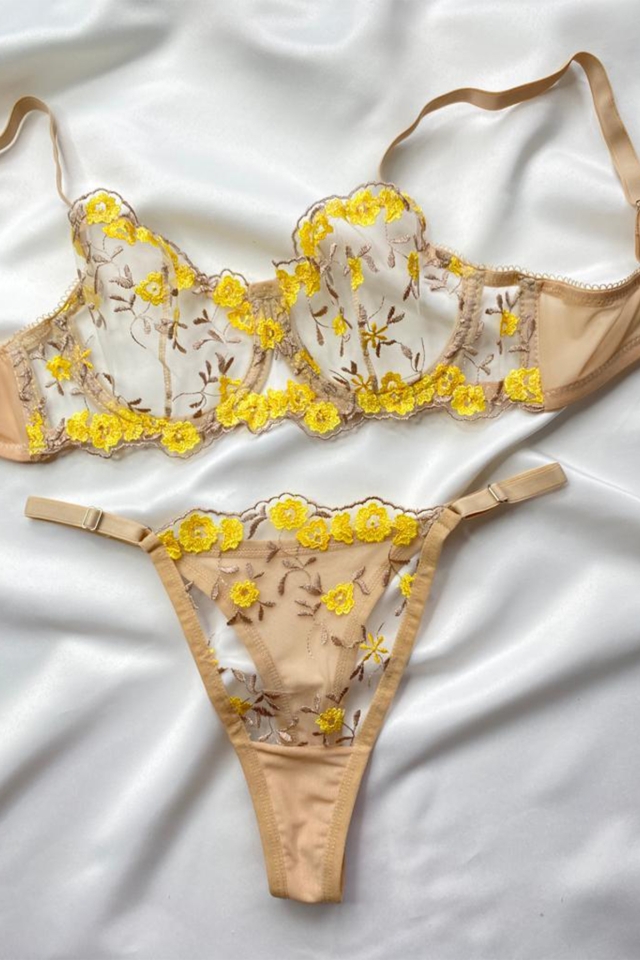 Beige Floral Pattern Underwear ATE6876 - 2