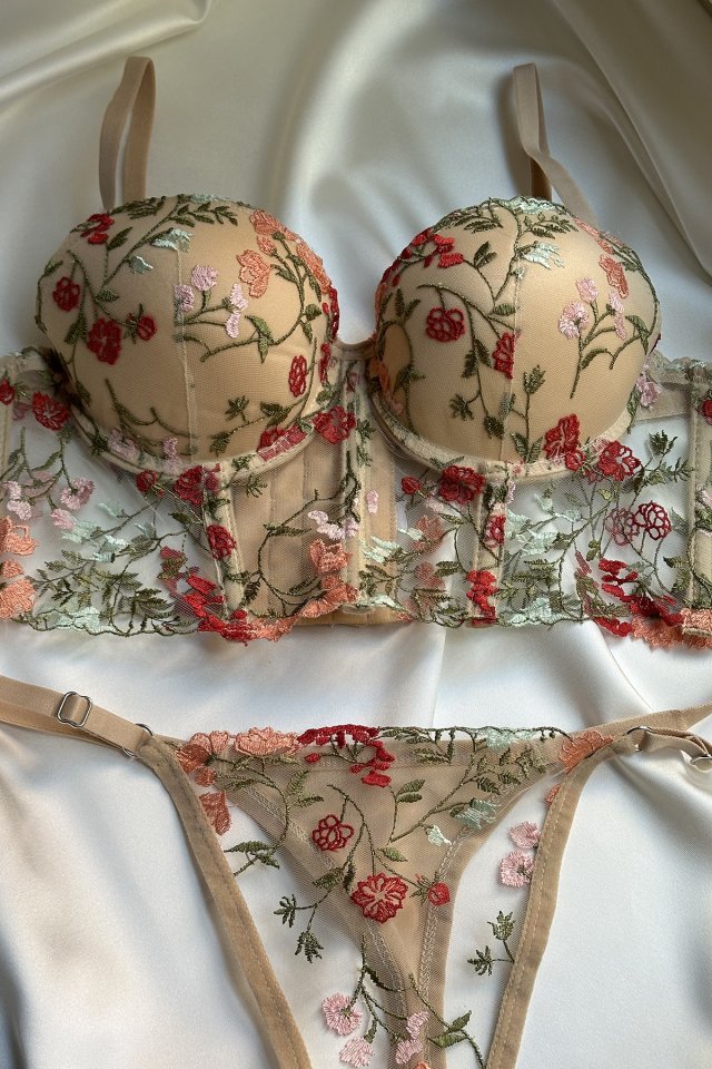 Beige Flower Detail Underwear ATE-1668 - 1