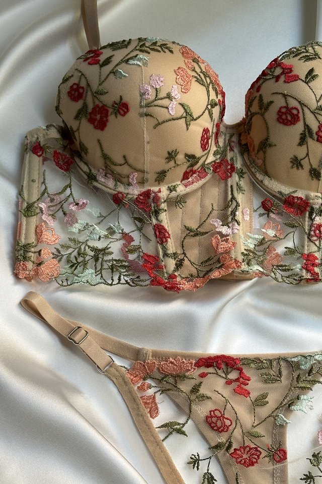 Beige Flower Detail Underwear ATE-1668 - 3