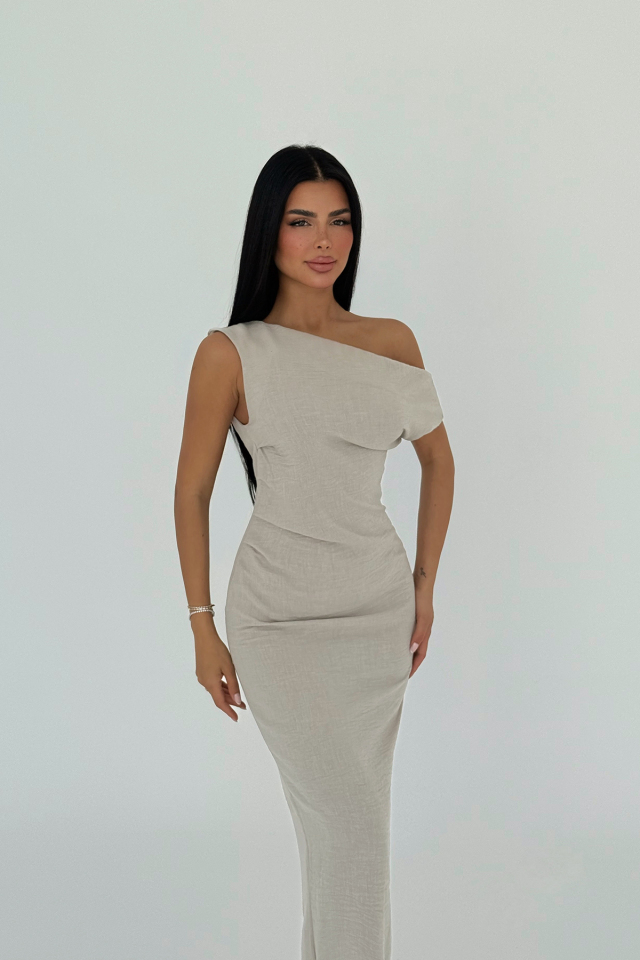 Bej Clea Uzun Elbise ATE-2690 - 2
