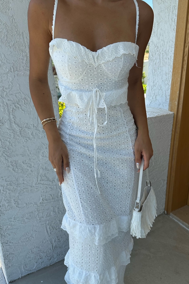 Beyaz Askılı Dantel Detay Elbise ATE7921 - 2