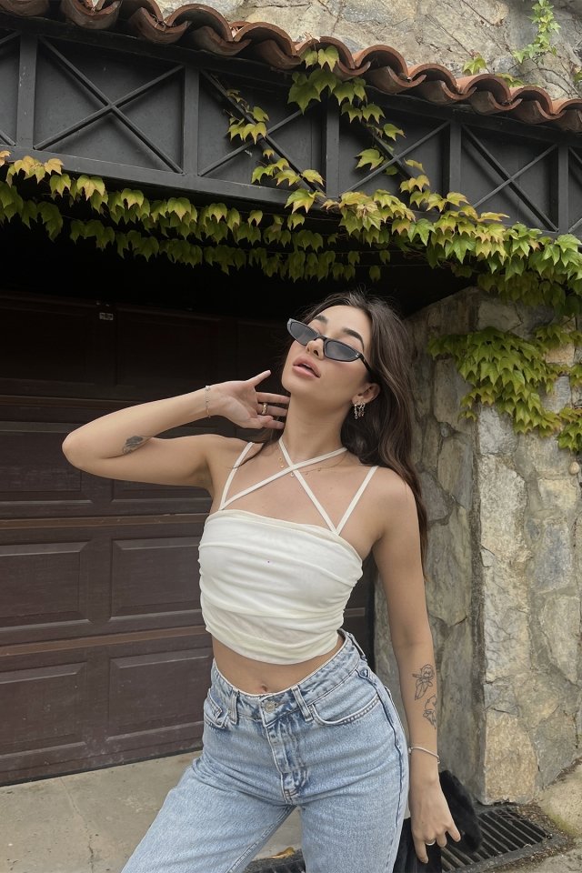 Beyaz Sırt Detay Bağlamalı Crop Top ATE6707 - 3