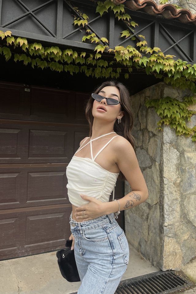 Beyaz Sırt Detay Bağlamalı Crop Top ATE6707 - 5