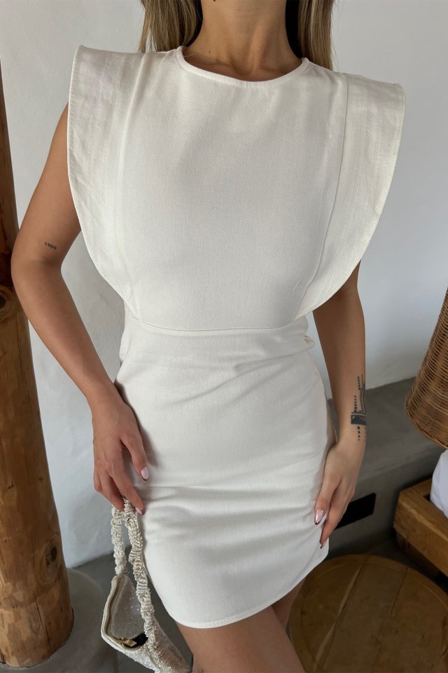 Beyaz Basic Mini Elbise ATE4499 - 2