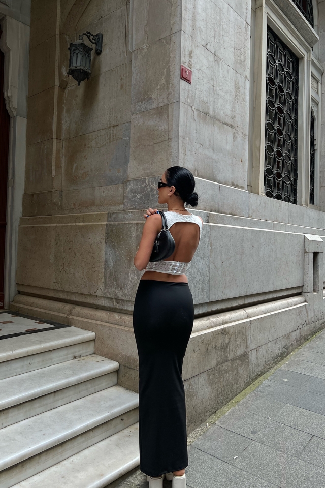 Beyaz Dantel Detay Crop Top ATE6719 - 6