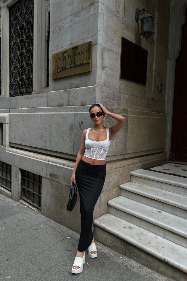 Beyaz Dantel Detay Crop Top ATE6719 - 3