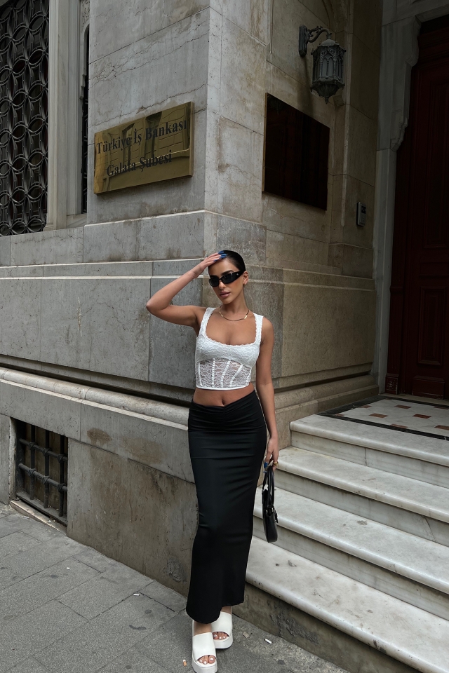 Beyaz Dantel Detay Crop Top ATE6719 - 4
