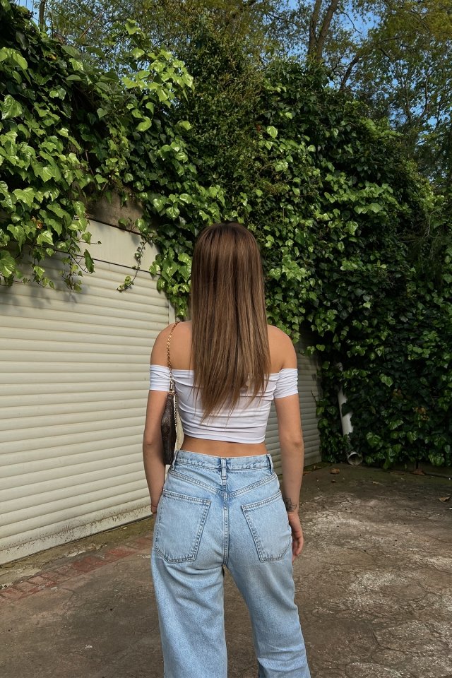 Beyaz Düşük Kol Crop Top ATE6403 - 3