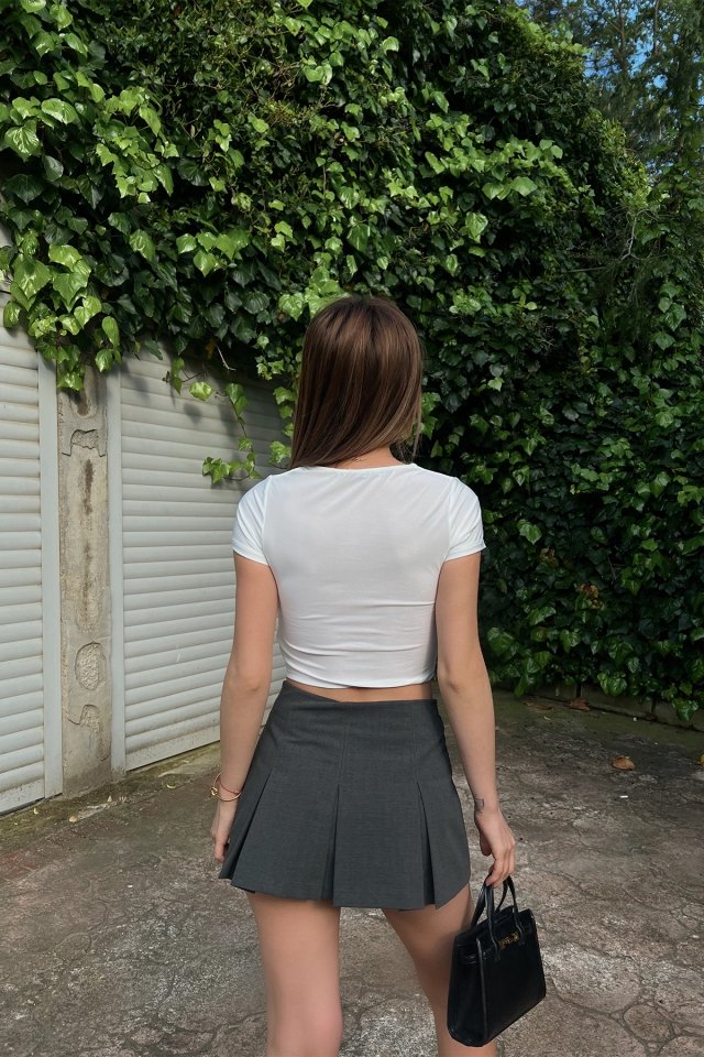 Beyaz Önü Büzgülü Crop Top ATE6411 - 3