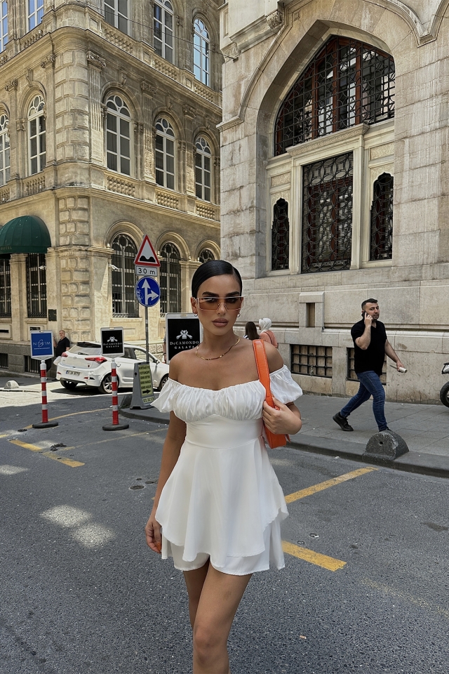 Beyaz Saten Mini Elbise ATE7461 - 6
