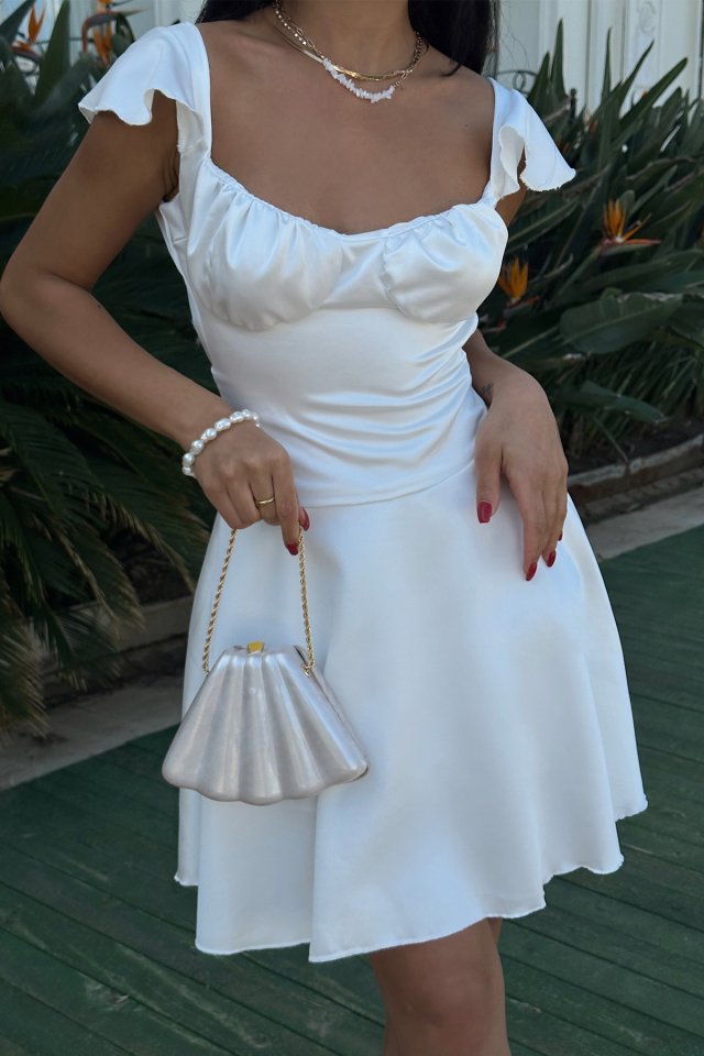 Beyaz Rosalyn Mini Elbise ATE-0952 - 2