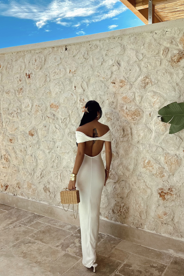 Beyaz Brunella Sırt Detaylı Elbise ATE-0984 - 7