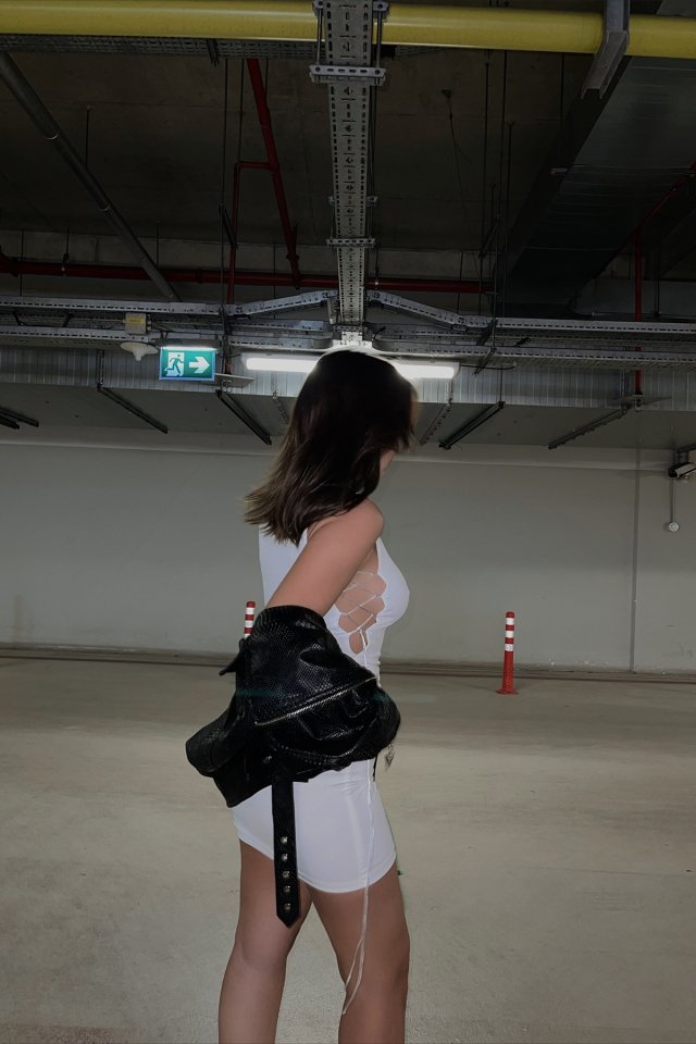 Beyaz Yanları Bağlama Nolita Elbise ATE210 - 3