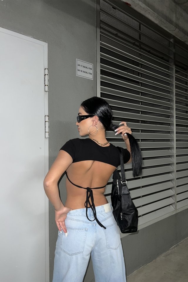 Black Back Laced Crop Top ATE6924 - 3