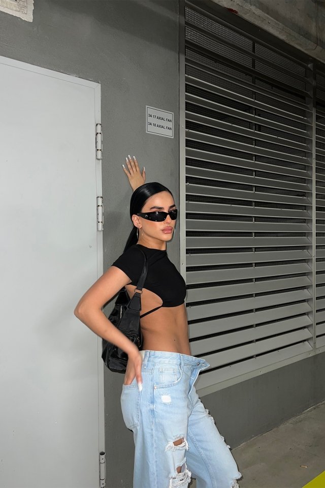 Black Back Laced Crop Top ATE6924 - 4