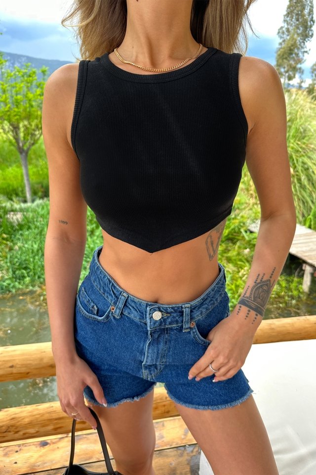 Black Basic Crop Top ATE6454 - 2