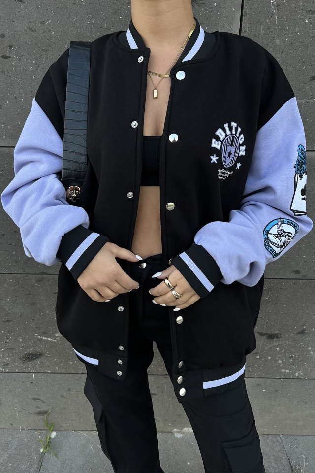 Black Edition Printed College Jacket ATE2384 - 2