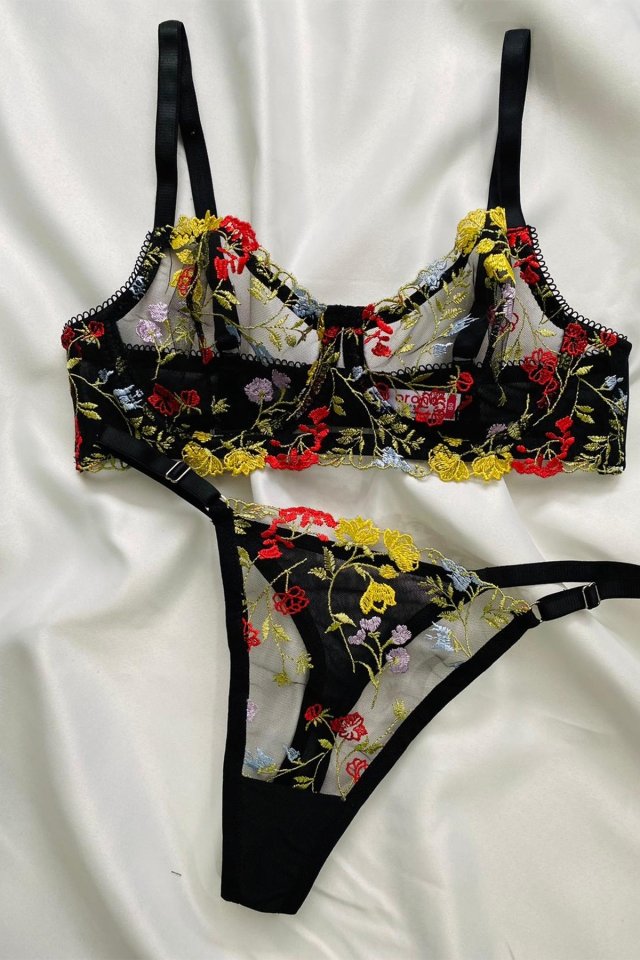 Black Floral Pattern Underwear ATE6343 - 4