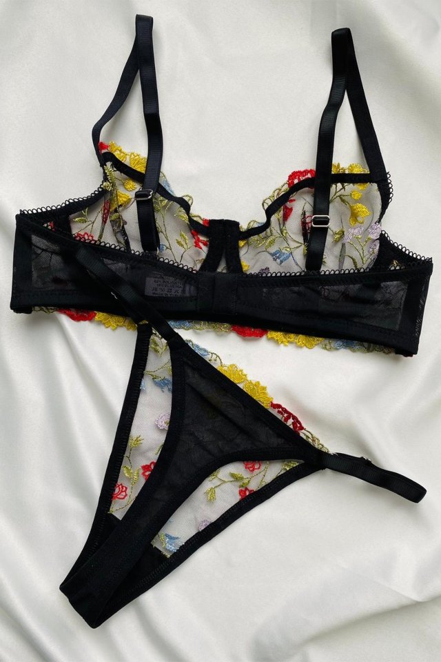 Black Floral Pattern Underwear ATE6343 - 5