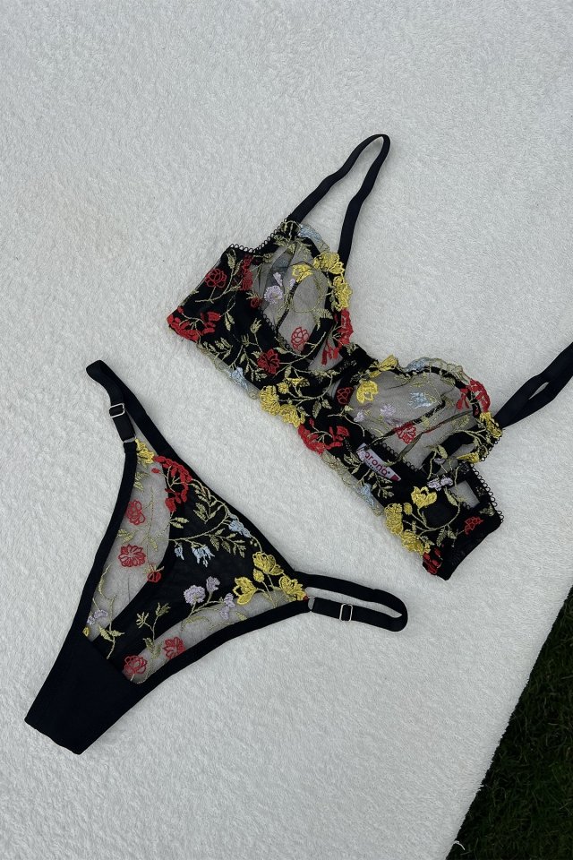 Black Floral Pattern Underwear ATE6343 - 3