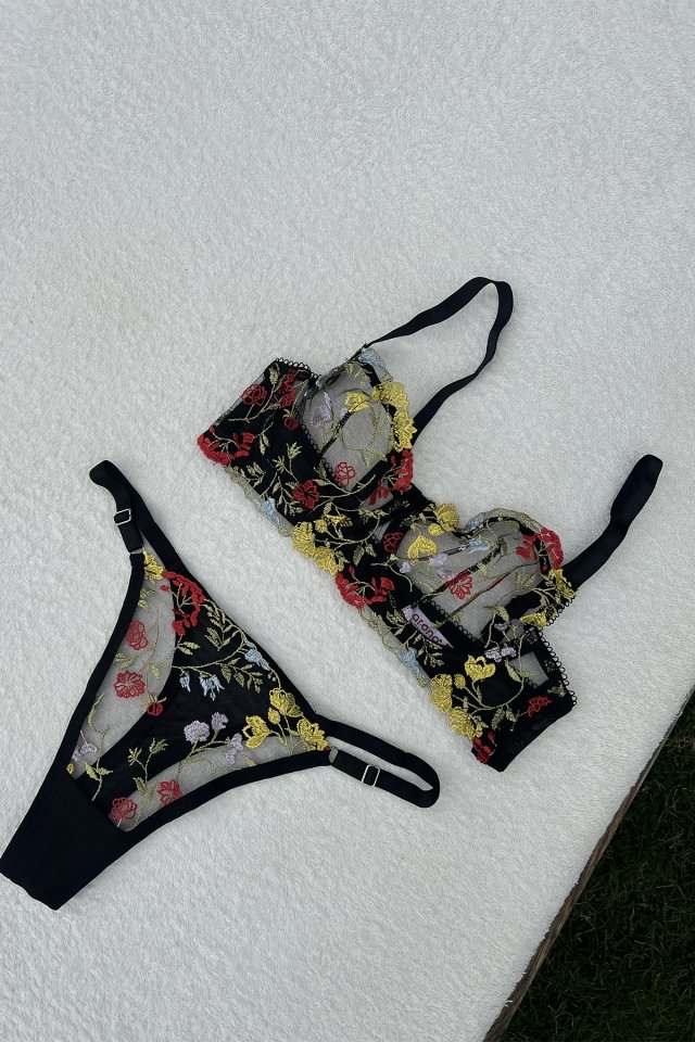 Black Floral Pattern Underwear ATE6343 - 2