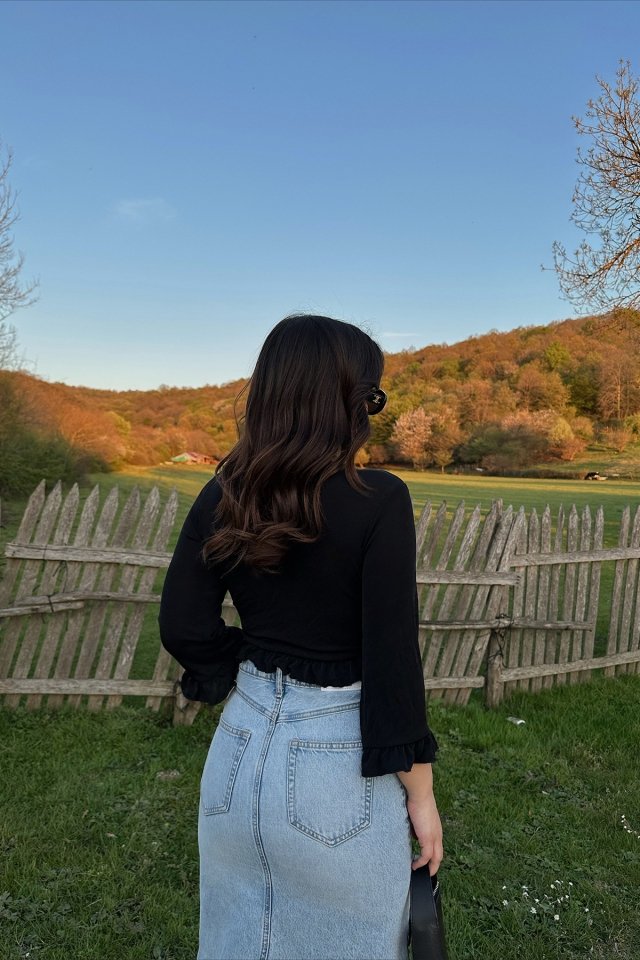 Black Laced Crop Top ATE5335 - 2