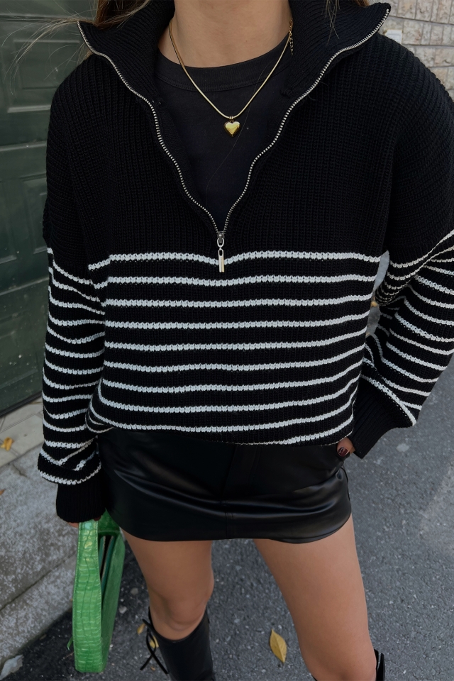 Black Lined Zipper Detail Sweater ATE2487 - 2