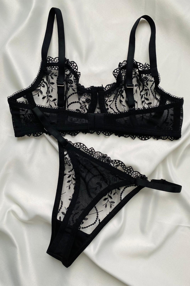 Black Plain Lace Detail Underwear ATE6342 - 6