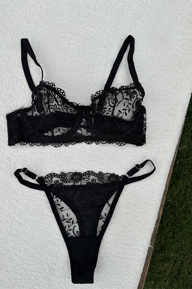 Black Plain Lace Detail Underwear ATE6342 - 1