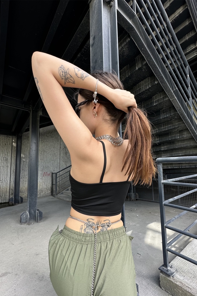 Black Ring Detail Crop Top ATE7158 - 6