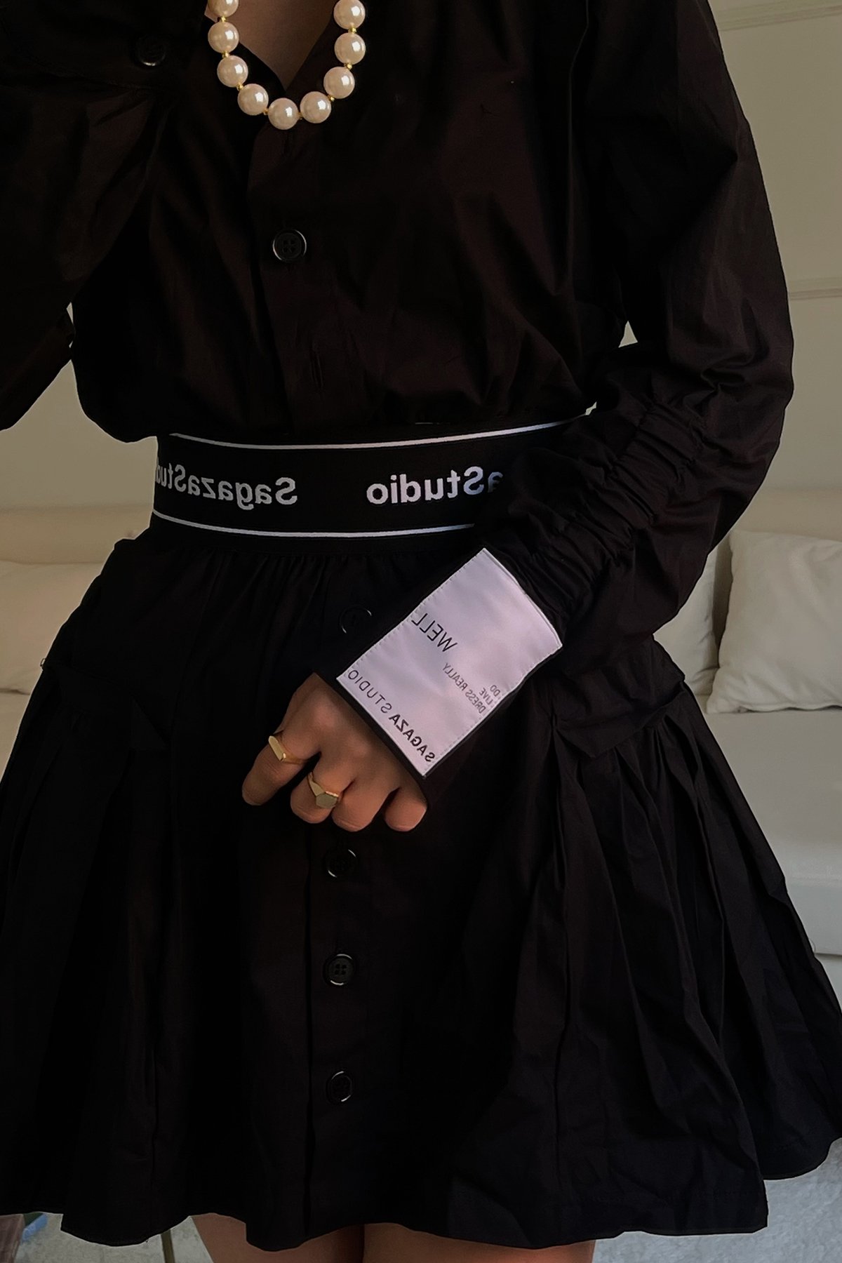 Black Shirt Collar Mini Dress ATE4337 - 8