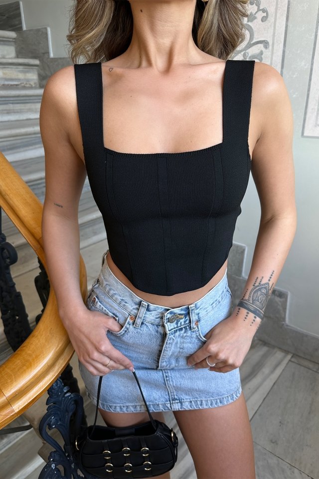 Black Strapped Crop Top ATE6296 - 2