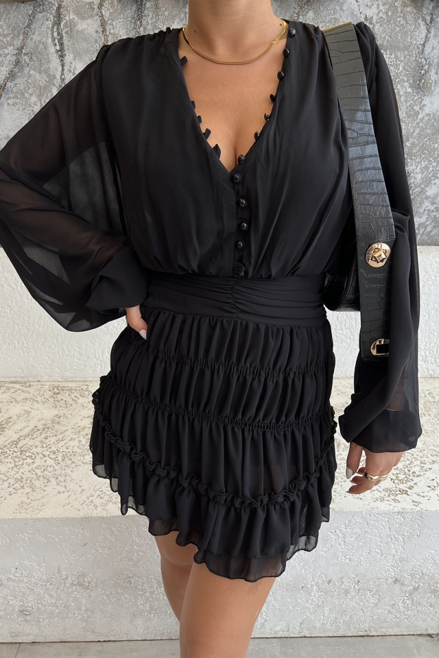 Black Tulle Sleeve Mini Dress ATE2179 - 2