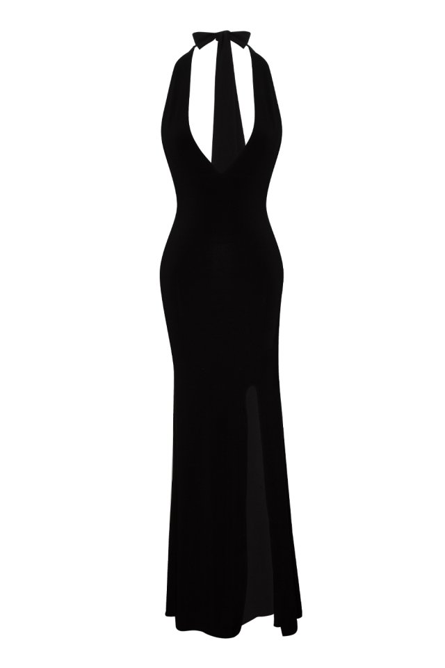 Black Maxi Length Slit Dress TWL3 - 12