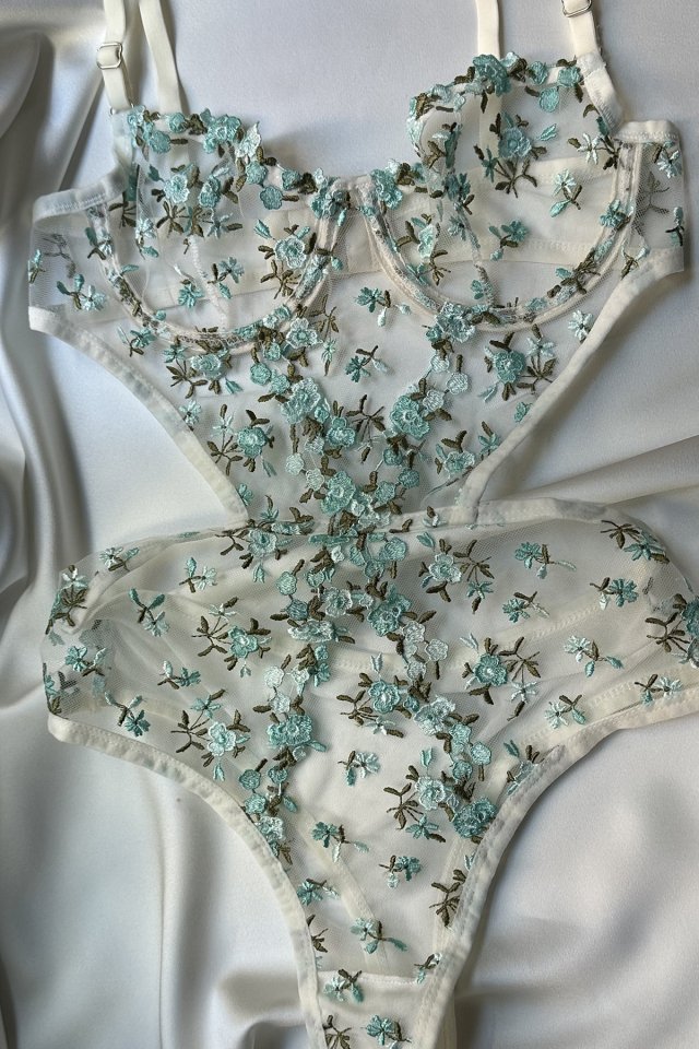 Blue Flower Detail Bodysuit ATE-1666 - 1