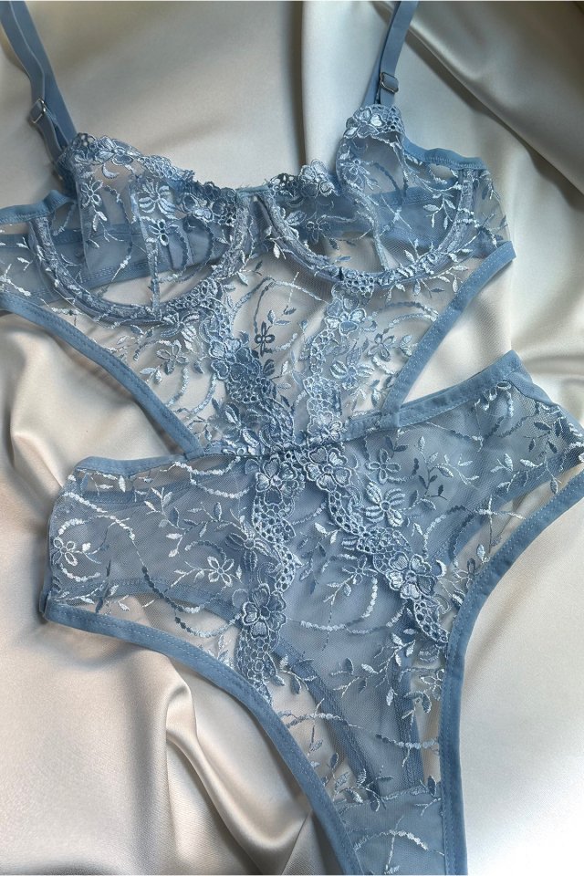 Blue Lace Detail Bodysuit ATE-1664 - 1