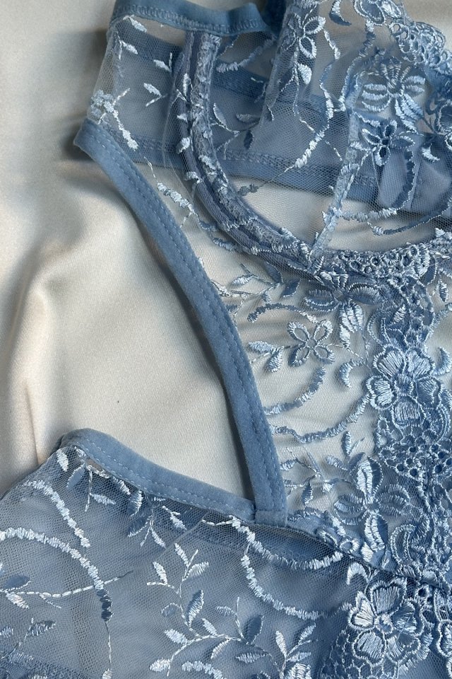 Blue Lace Detail Bodysuit ATE-1664 - 3