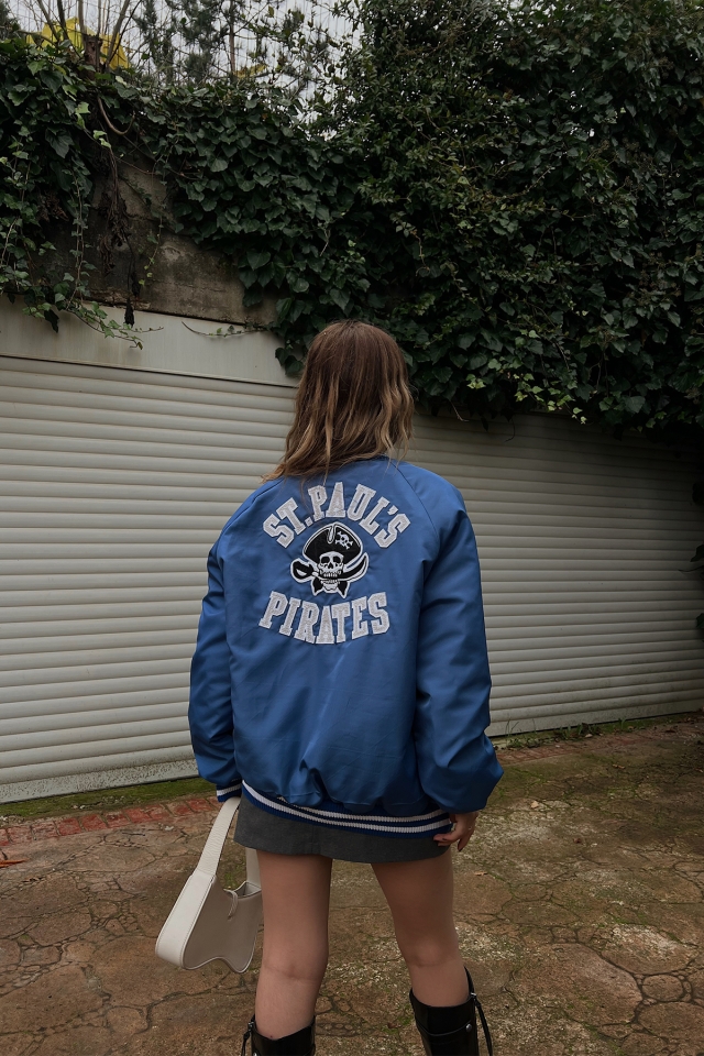 Blue Letter Printed College Jacket ATE3127 - 3