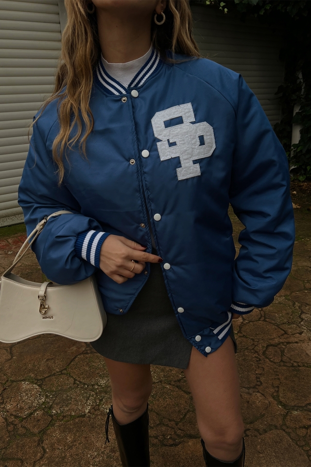 Blue Letter Printed College Jacket ATE3127 - 2