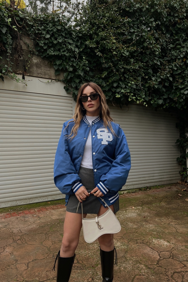 Blue Letter Printed College Jacket ATE3127 - 4