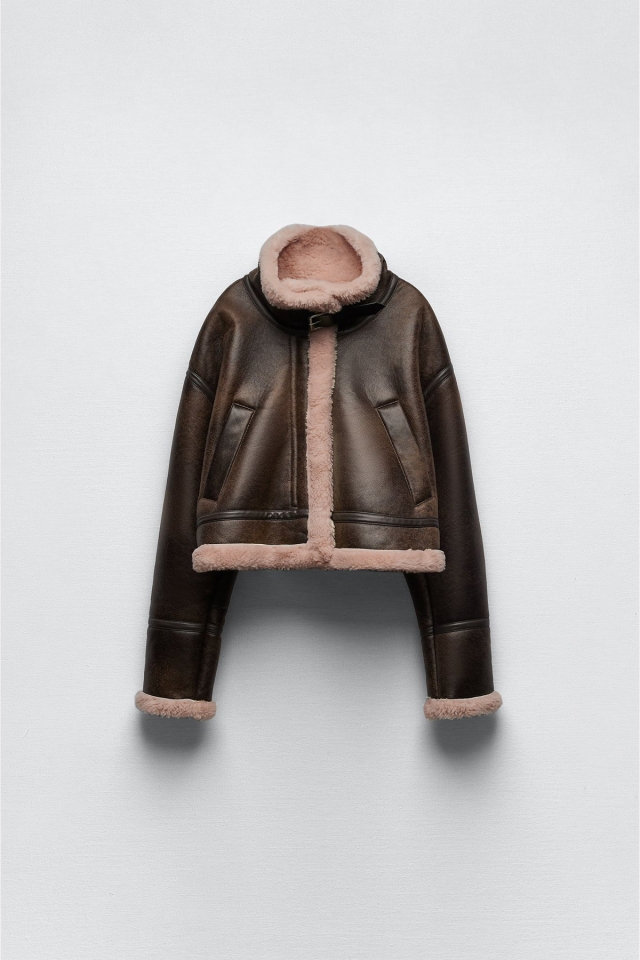 Brown Leather Wool Coat ATE2644 - 5