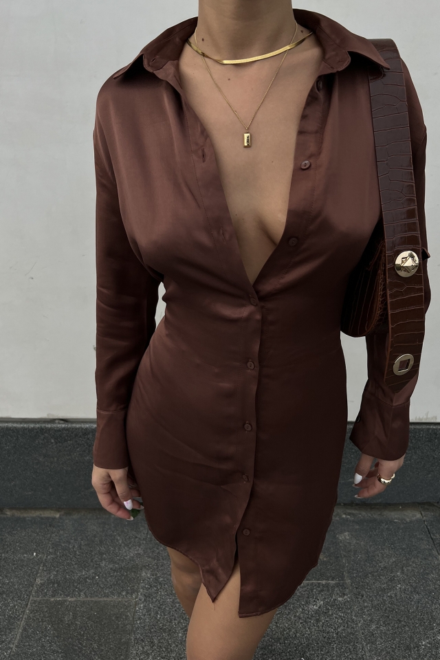Brown Shirt Collar Dress ATE2138 - 2