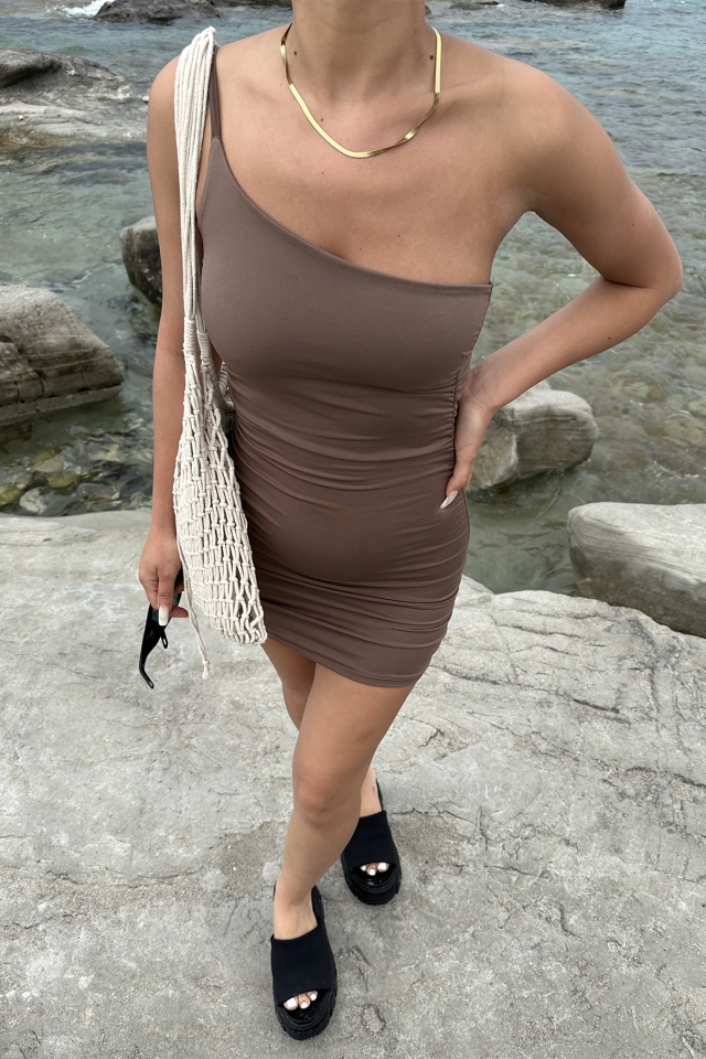 Brown Strap Detail Mini Dress ATE6173 - 2