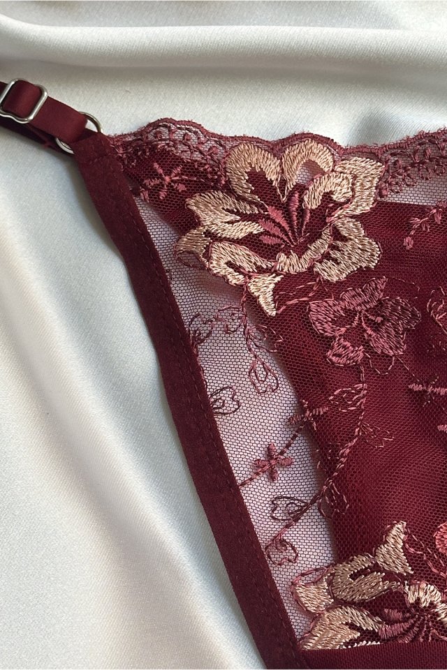 Burgundy Flower Detail Underwear ATE-1671 - 2