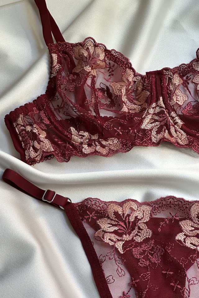 Burgundy Flower Detail Underwear ATE-1671 - 3