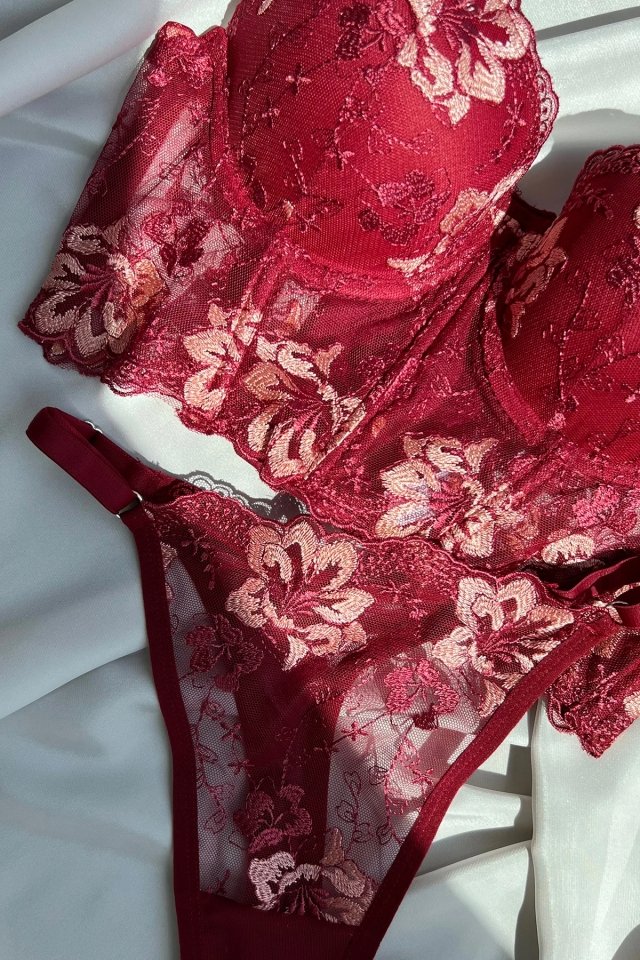 Burgundy Flower Pattern Underwear ATE5188 - 2