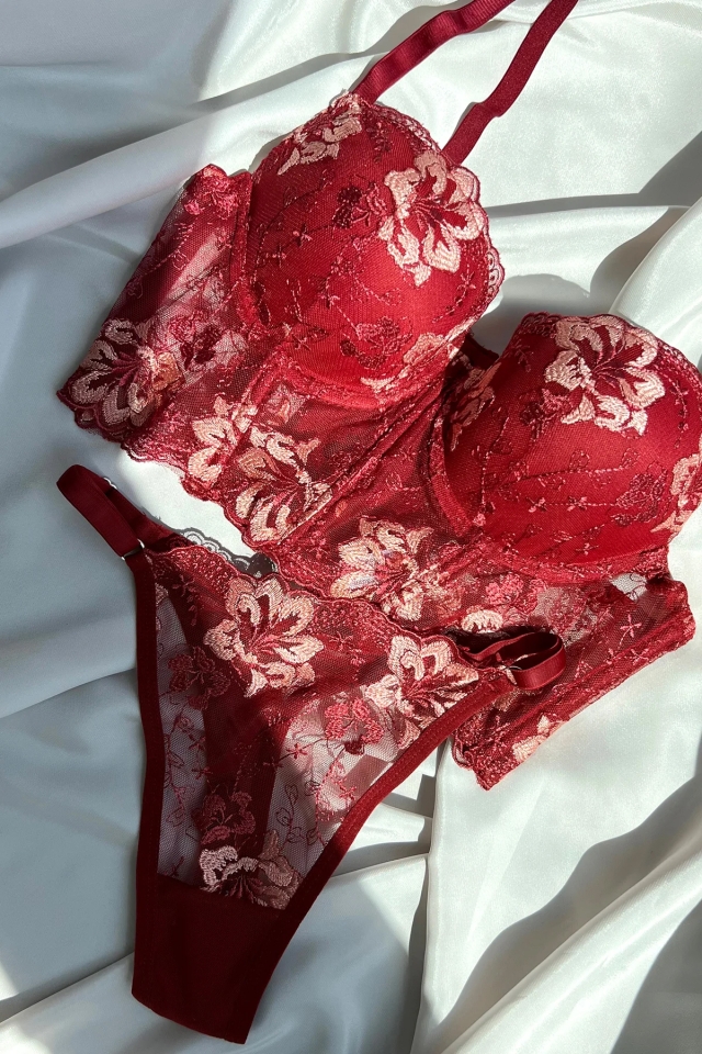 Burgundy Flower Pattern Underwear ATE5188 - 1