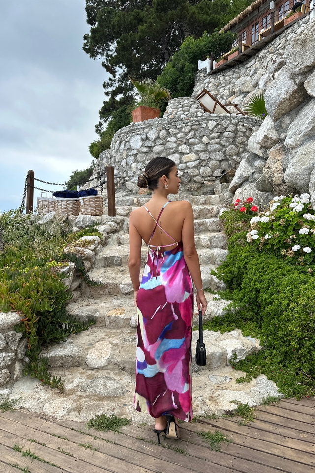 Çok Renkli Batik Desen Askılı Elbise ATE7179 - 6